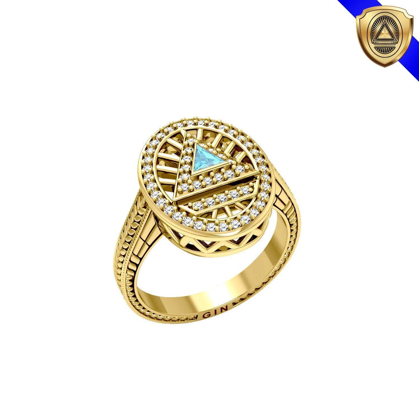 System Energy Symbol Gold Vermeil Plate on Silver Ring with Gemstone VRI1149 - peterstone.dropshipping