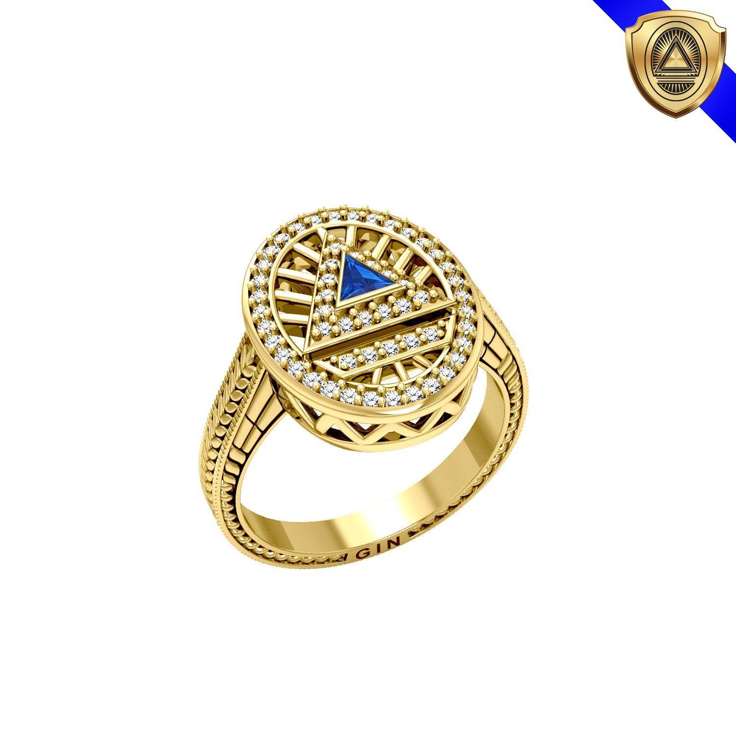 System Energy Symbol Gold Vermeil Plate on Silver Ring with Gemstone VRI1149 - peterstone.dropshipping