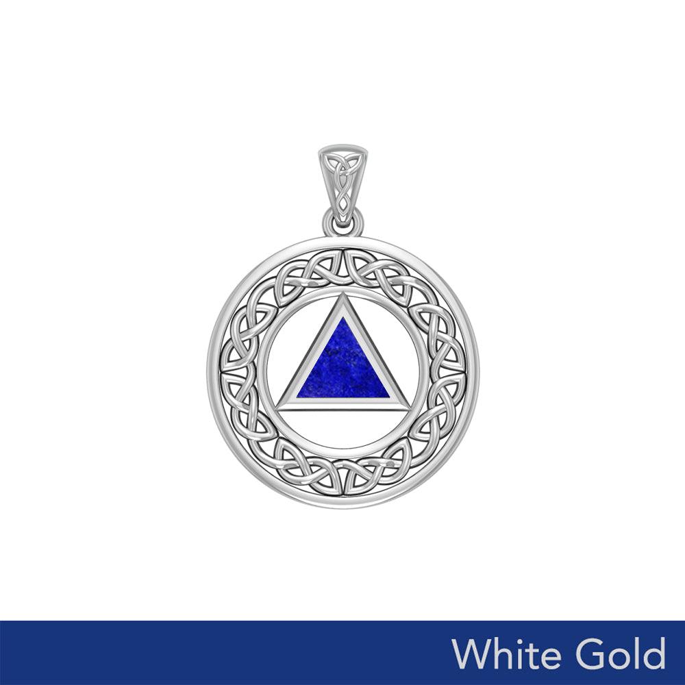 AA Recovery with Celtic Boarder 14K White Gold Pendant WPD3938