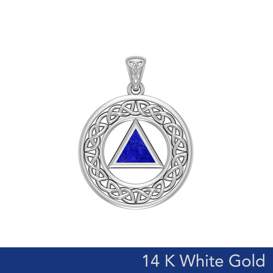 AA Recovery with Celtic Boarder 14K White Gold Pendant WPD3938