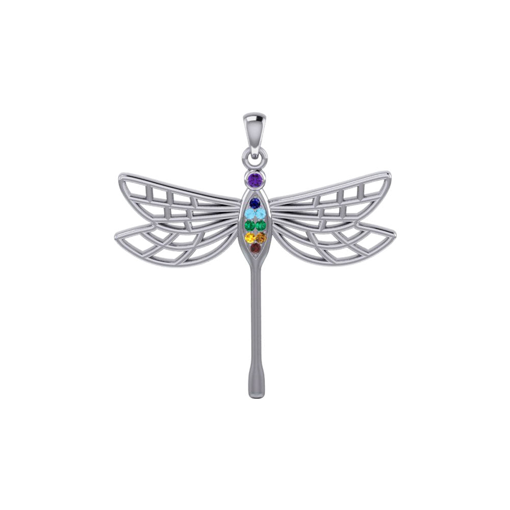 Lovely Spiritual Chakra Dragonfly 14K White Gold Pendant WPD4214