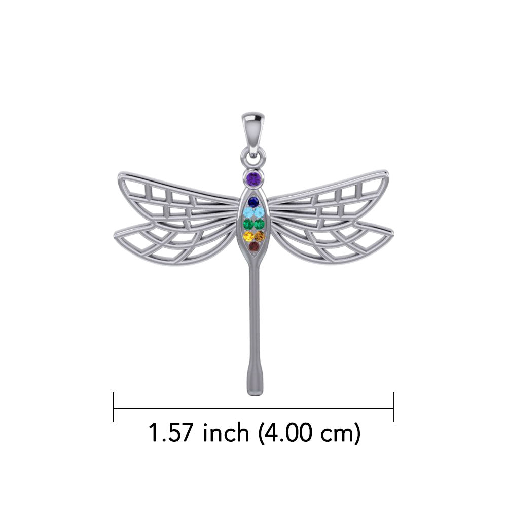 Lovely Spiritual Chakra Dragonfly 14K White Gold Pendant WPD4214