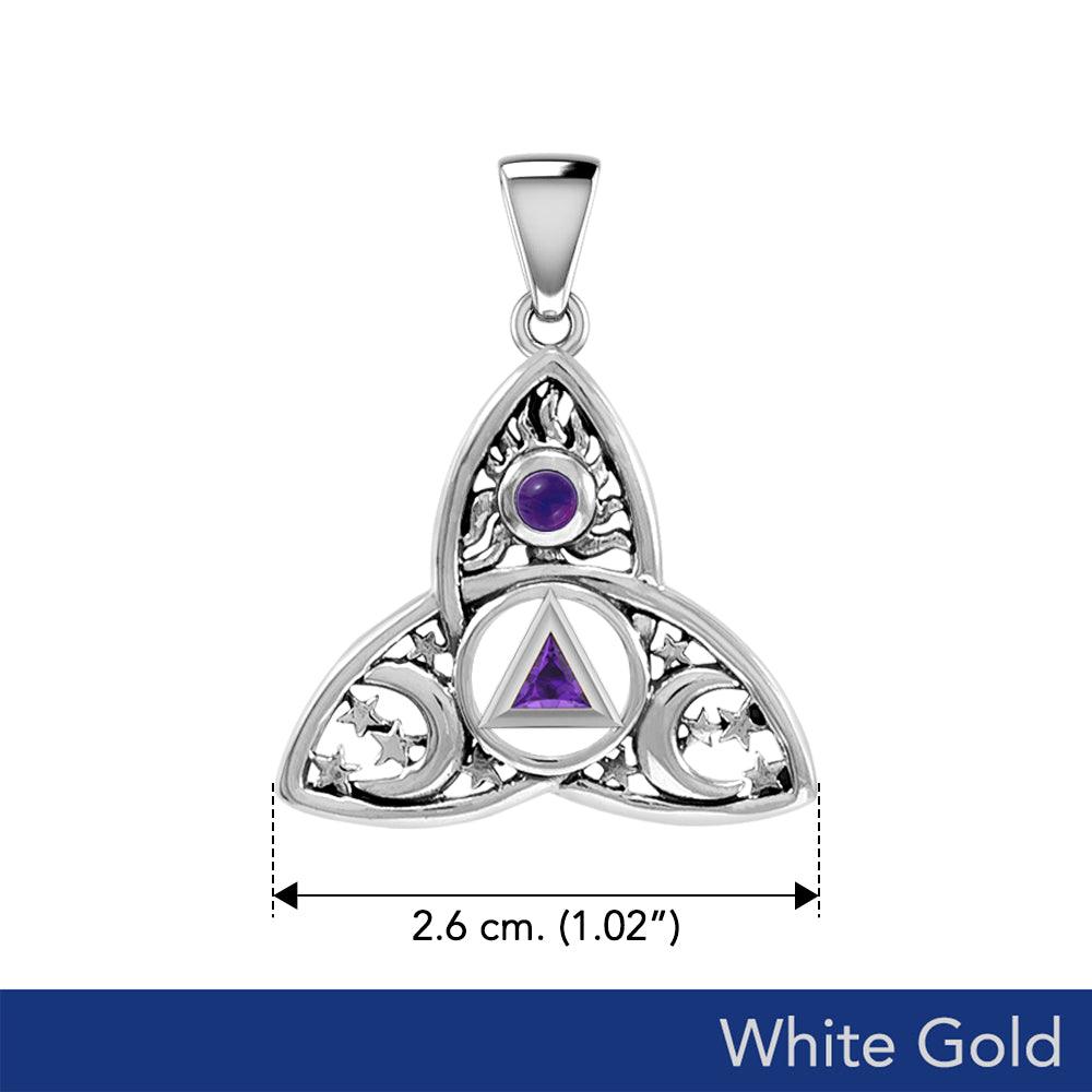 Celtic Trinity Recovery Pendant Solid White Gold with Gemstone WPD5842 - Jewelry