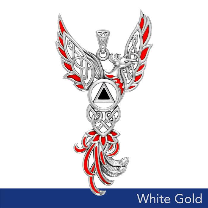 Celtic Phoenix Recovery Solid White Gold Pendant with Enamel WPD5874 - Jewelry