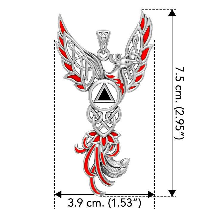 Celtic Phoenix Recovery Solid White Gold Pendant with Enamel WPD5874 - Jewelry