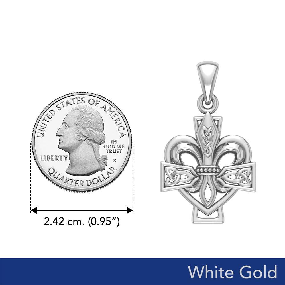 A powerful combination of Celtic elements White Gold Jewelry Pendant in Fleur-de-Lis and Celtic Cross WPD6068