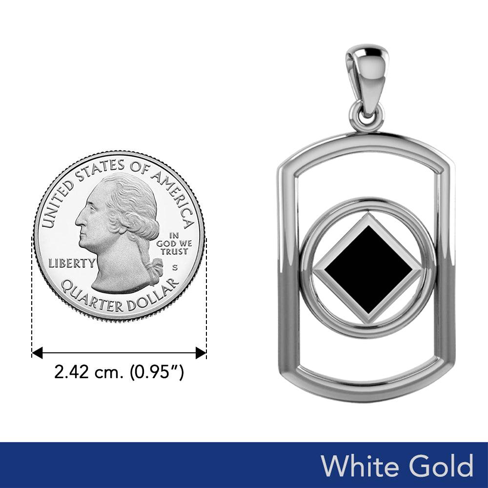 Solid White Gold Rectangle Pendant with Inlay Stone in NA Symbol Shape WPD6165 - Jewelry