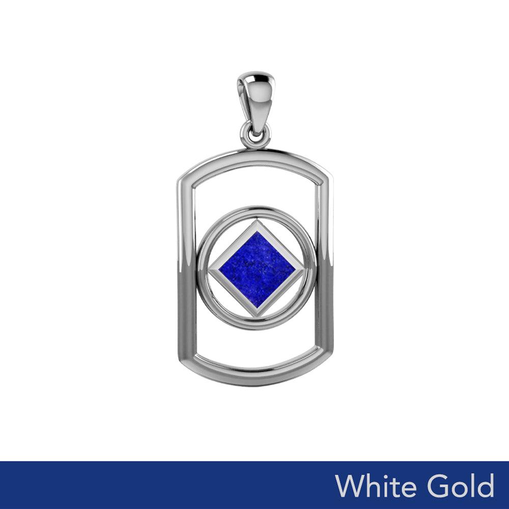 Solid White Gold Rectangle Pendant with Inlay Stone in NA Symbol Shape WPD6165 - Jewelry