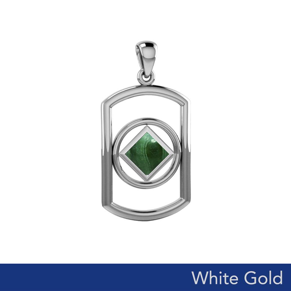 Solid White Gold Rectangle Pendant with Inlay Stone in NA Symbol Shape WPD6165 - Jewelry