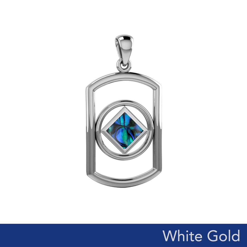 Solid White Gold Rectangle Pendant with Inlay Stone in NA Symbol Shape WPD6165 - Jewelry