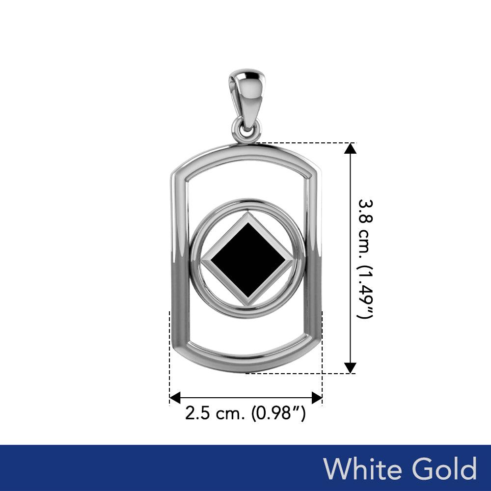 Solid White Gold Rectangle Pendant with Inlay Stone in NA Symbol Shape WPD6165 - Jewelry