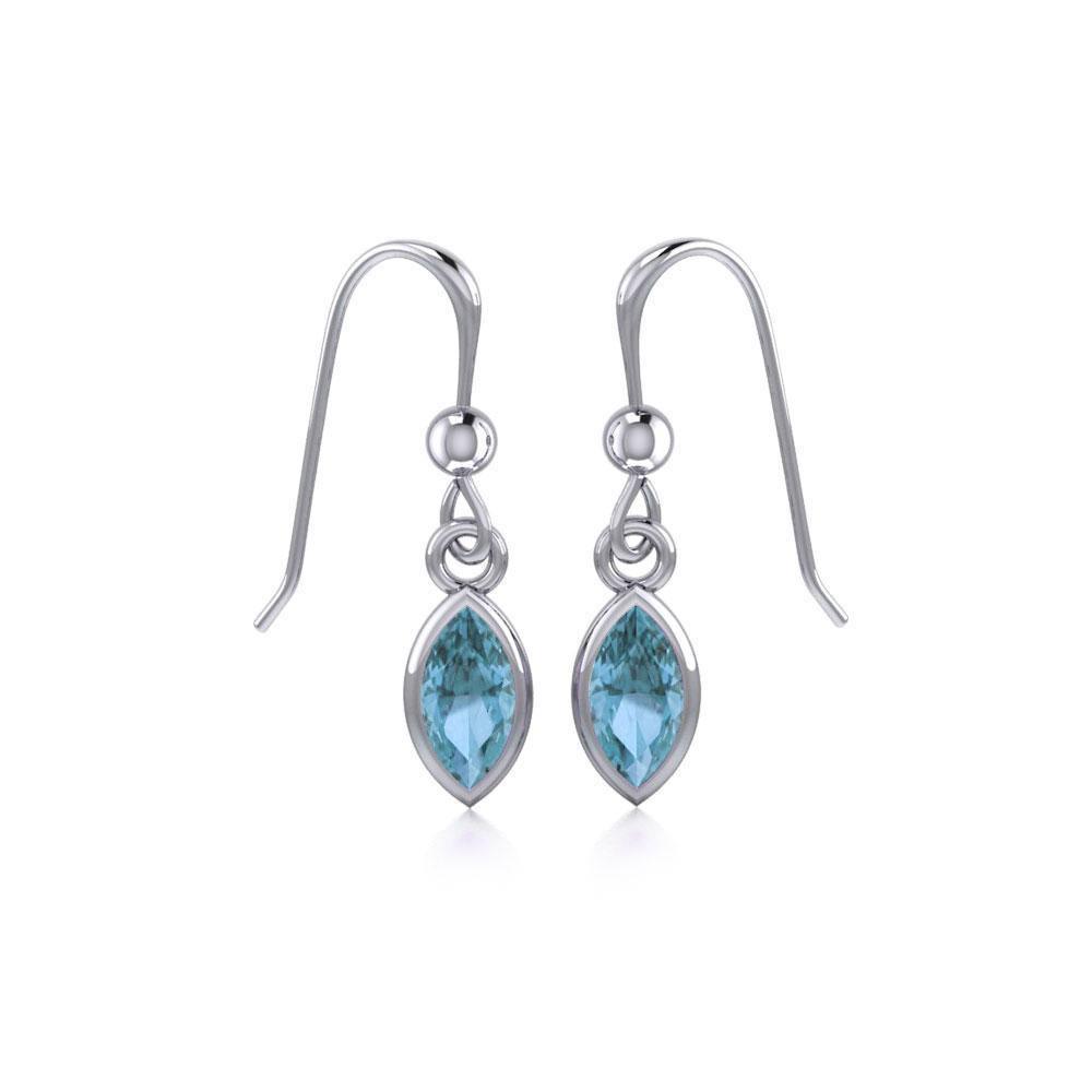 Elegance in Sterling Silver with Small Marquise Cabochon Dangle Earrings TE910