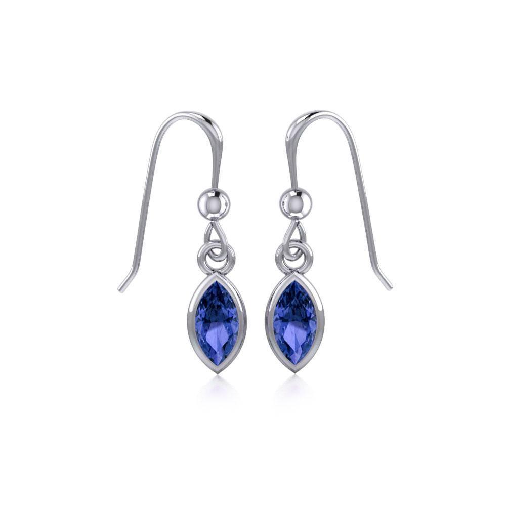 Elegance in Sterling Silver with Small Marquise Cabochon Dangle Earrings TE910