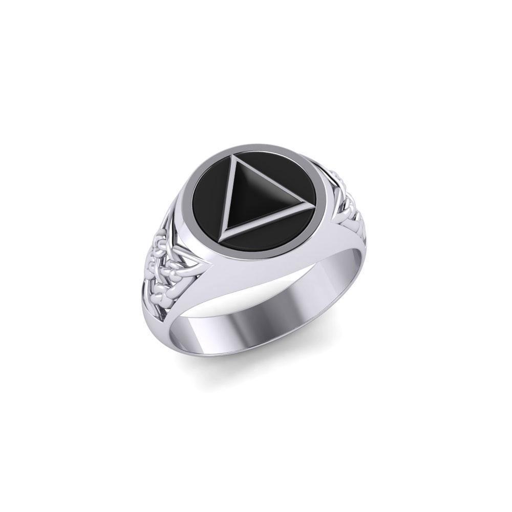 Celtic AA Recovery Symbol Silver Ring with Gemstone TR1020