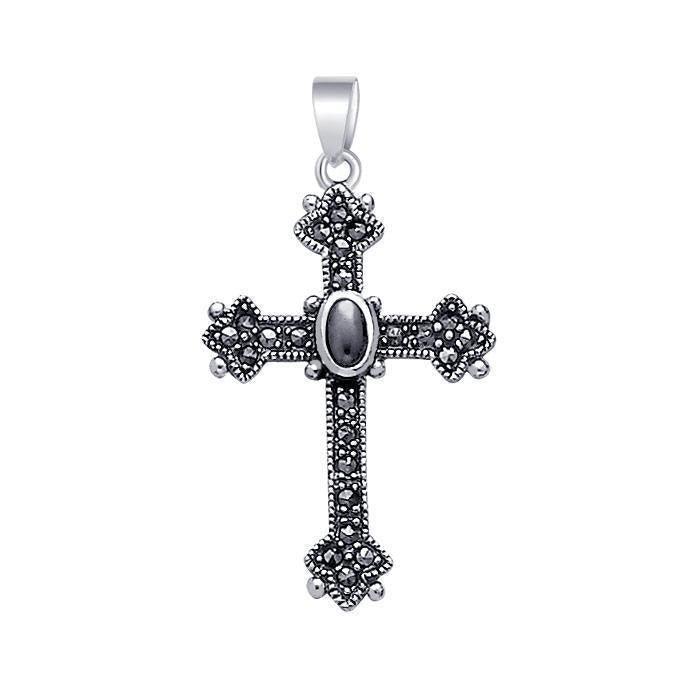 Medieval Cross Silver & Marcasite Pendant JP010