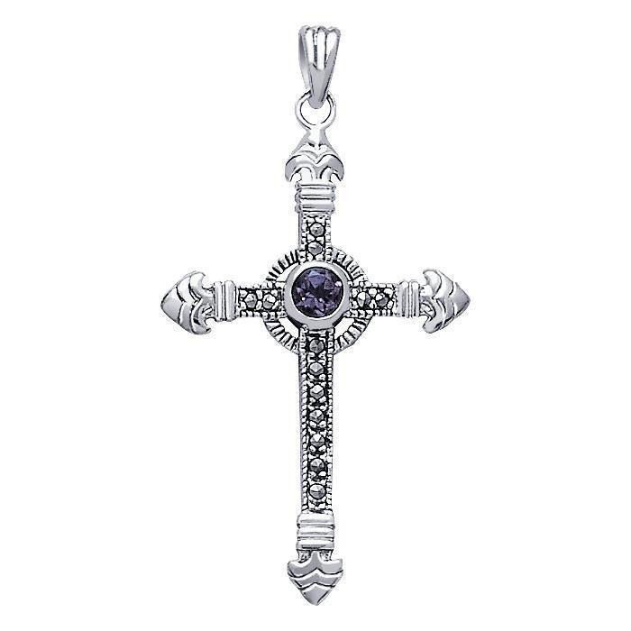 Medieval Cross Silver & Marcasite Pendant JP030 Choice of Gemstones