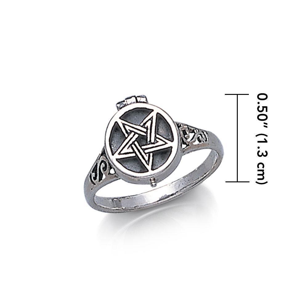 Silver Pentagram Pentacle Poison Ring JR271 Ring