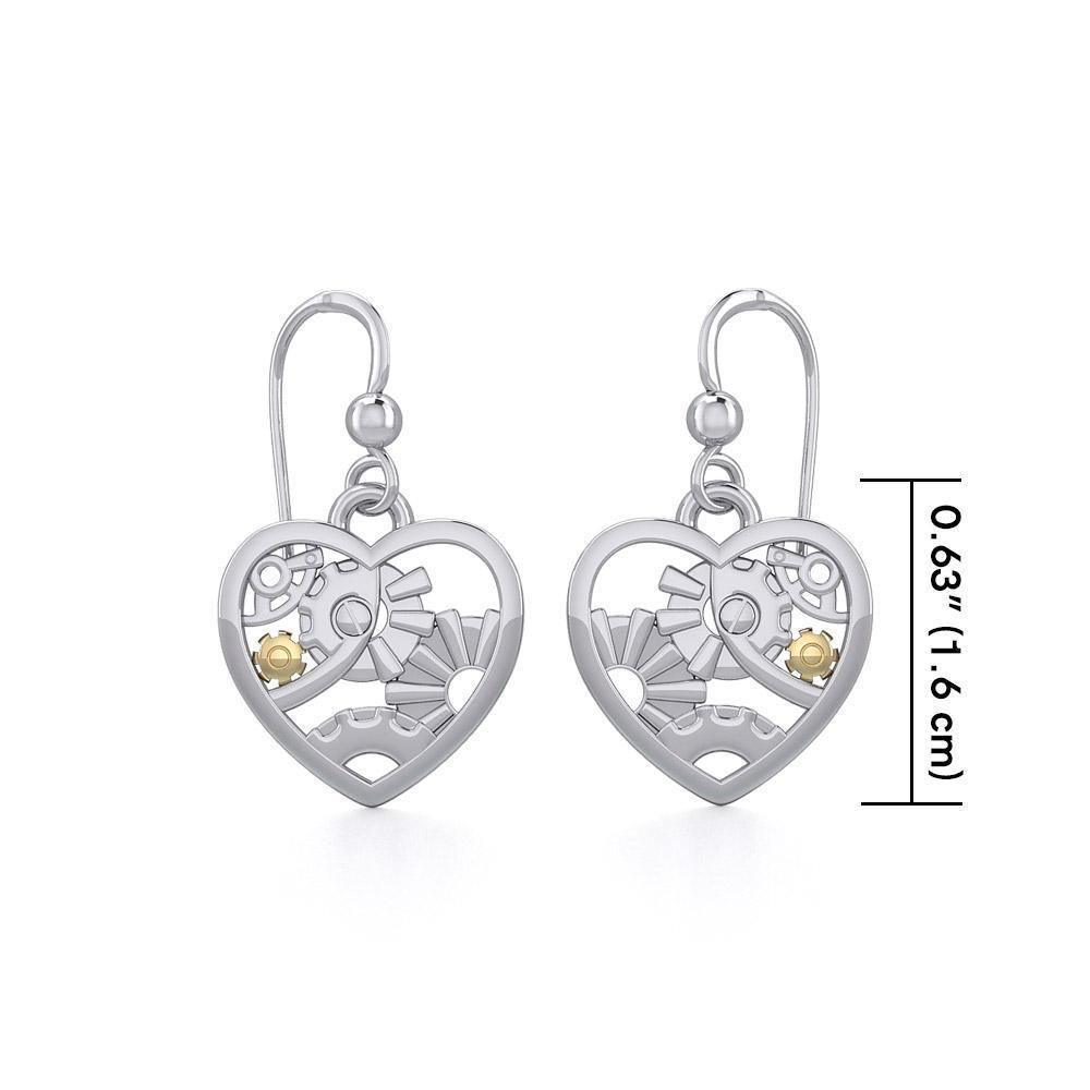 Pure Heart in Steampunk ~ fine Sterling Silver Jewelry in 14k Gold accent MER1354 Earrings