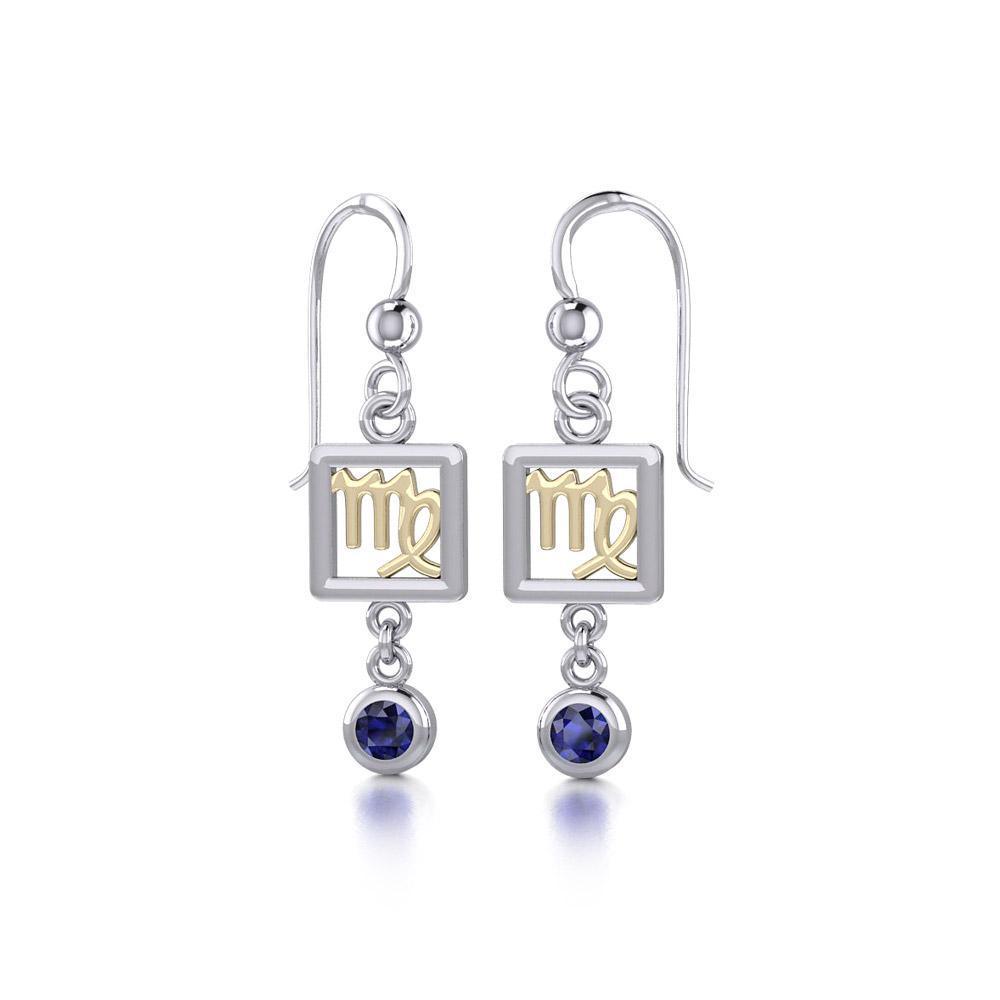 Virgo Zodiac Sign Silver and Gold Earrings Jewelry with Sapphire MER1774 - Peter Stone Wholesale