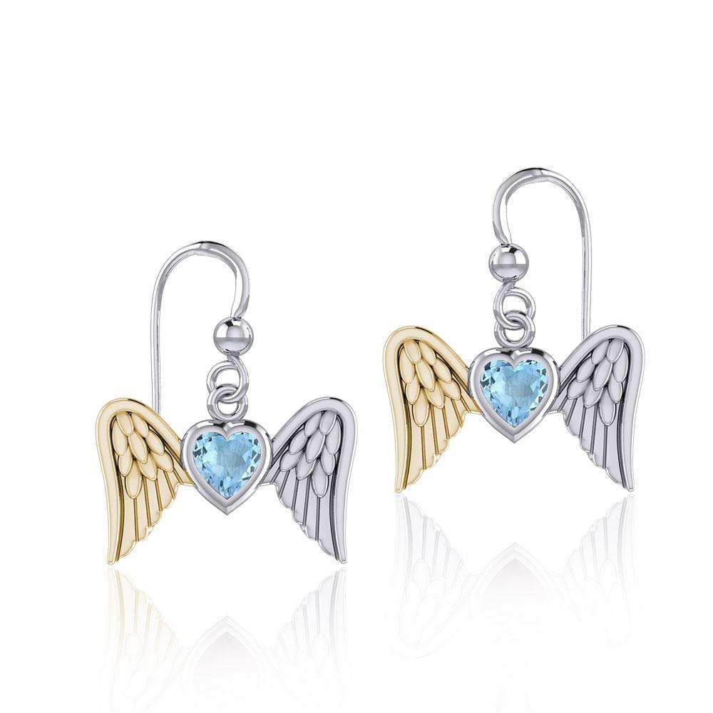 Gemstone Heart and Flying Angel Wings Silver and Gold Earrings MER1782 - Peter Stone Wholesale