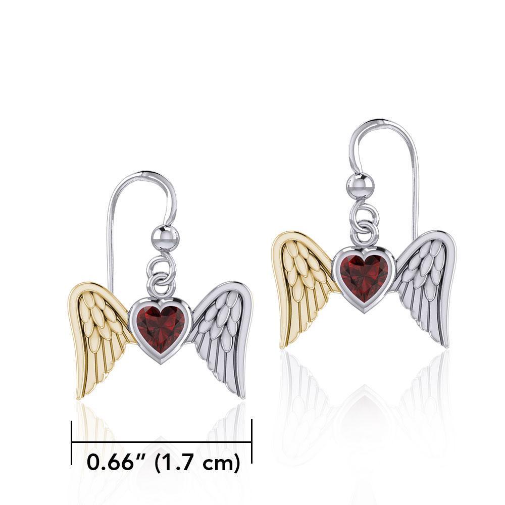 Gemstone Heart and Flying Angel Wings Silver and Gold Earrings MER1782 - Peter Stone Wholesale