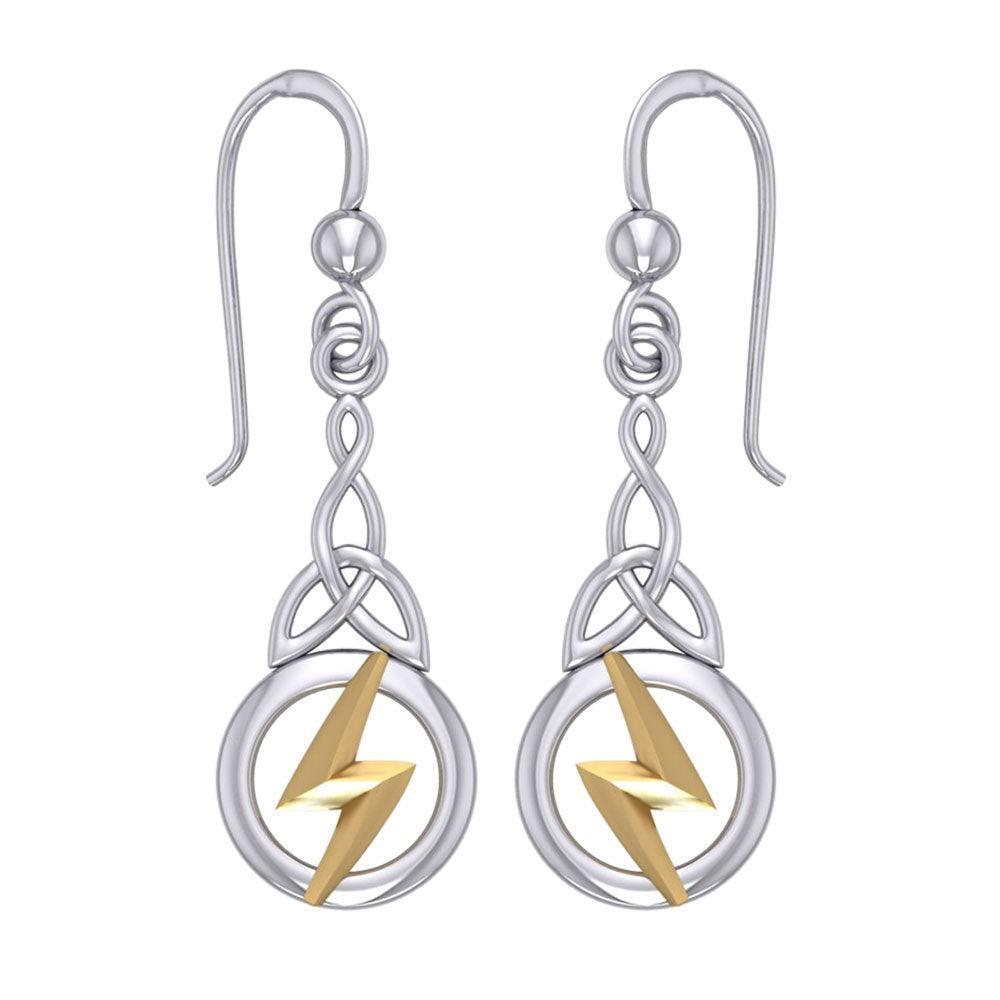 Zeus God Lightning Bolt with Celtic Trinity Knot Silver and Gold Earrings MER1966 - peterstone.dropshipping