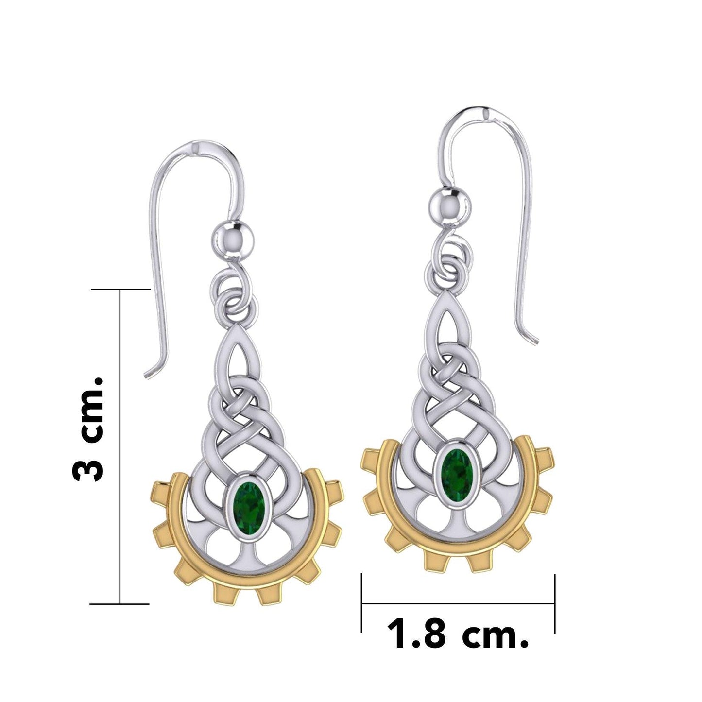 Steampunk Celtic Silver and Gold Accent Earrings with Gemstone MER2116 - peterstone.dropshipping
