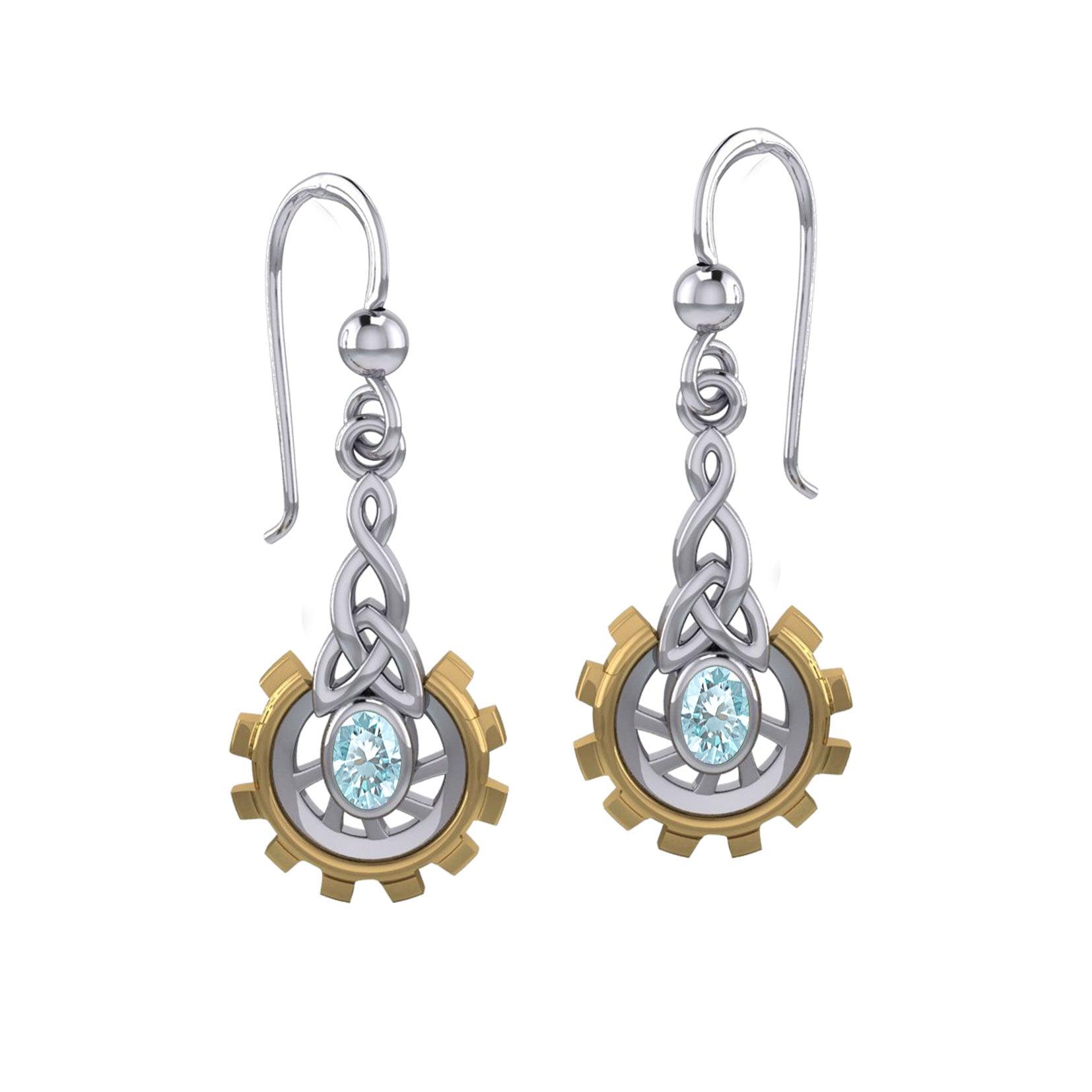 Steampunk Celtic Silver and Gold Accent Earrings with Oval Gemstone MER2117 - peterstone.dropshipping