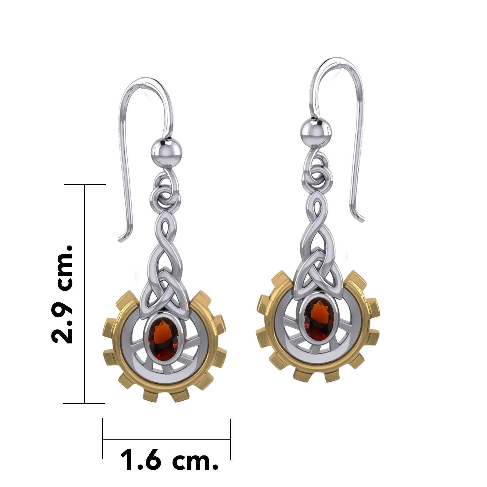 Steampunk Celtic Silver and Gold Accent Earrings with Oval Gemstone MER2117 - peterstone.dropshipping