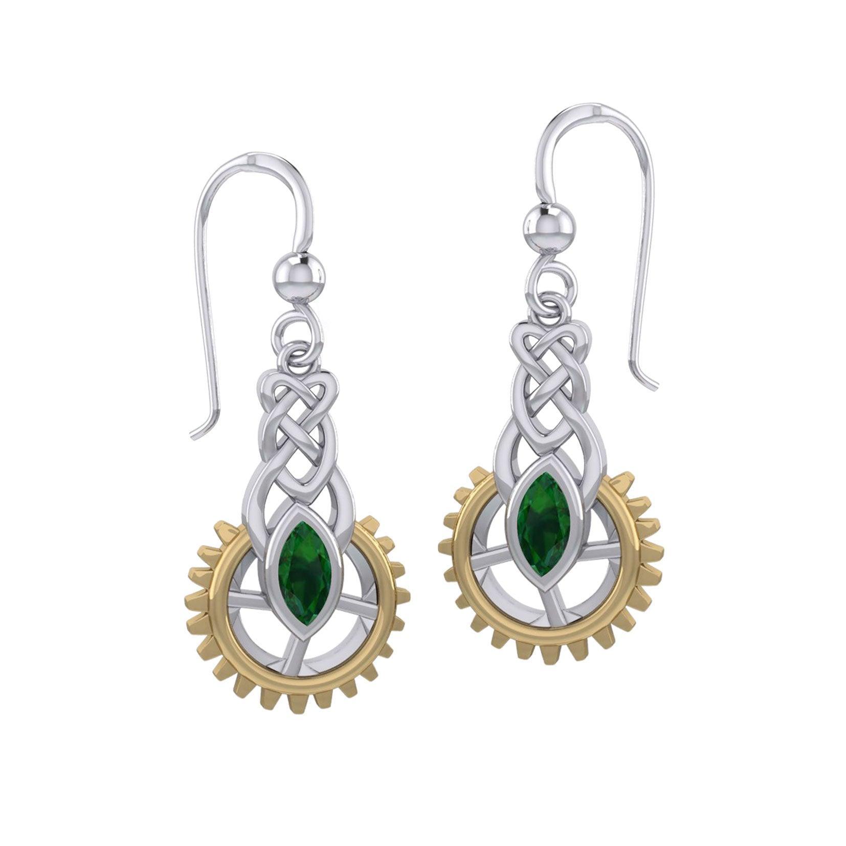 Steampunk Celtic Silver and Gold Accent Earrings with Marquise Gemstone MER2118 - peterstone.dropshipping