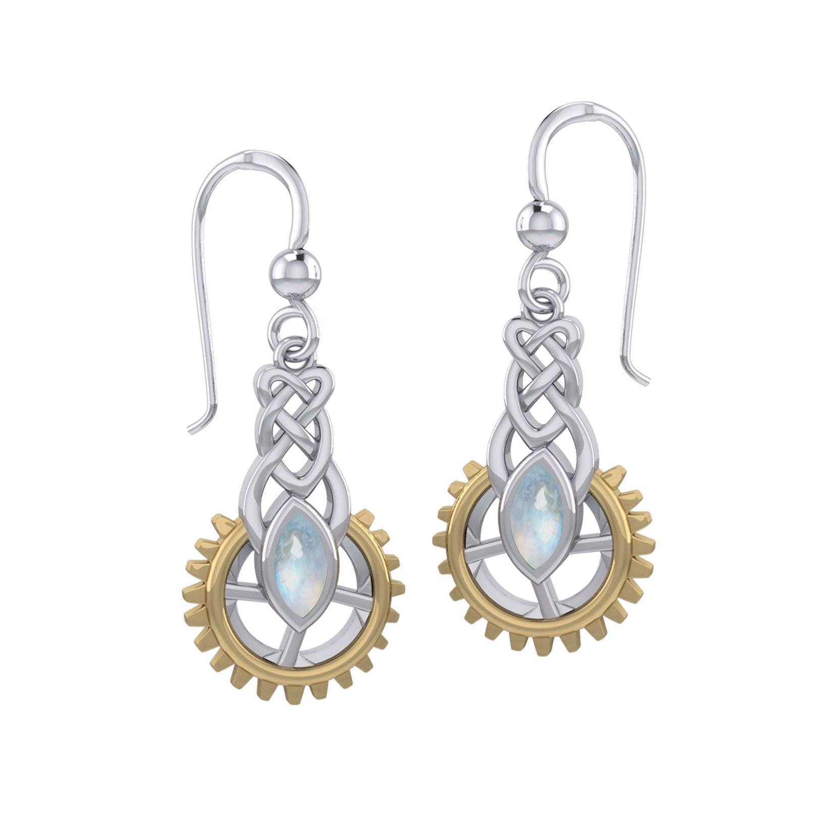 Steampunk Celtic Silver and Gold Accent Earrings with Marquise Gemstone MER2118 - peterstone.dropshipping