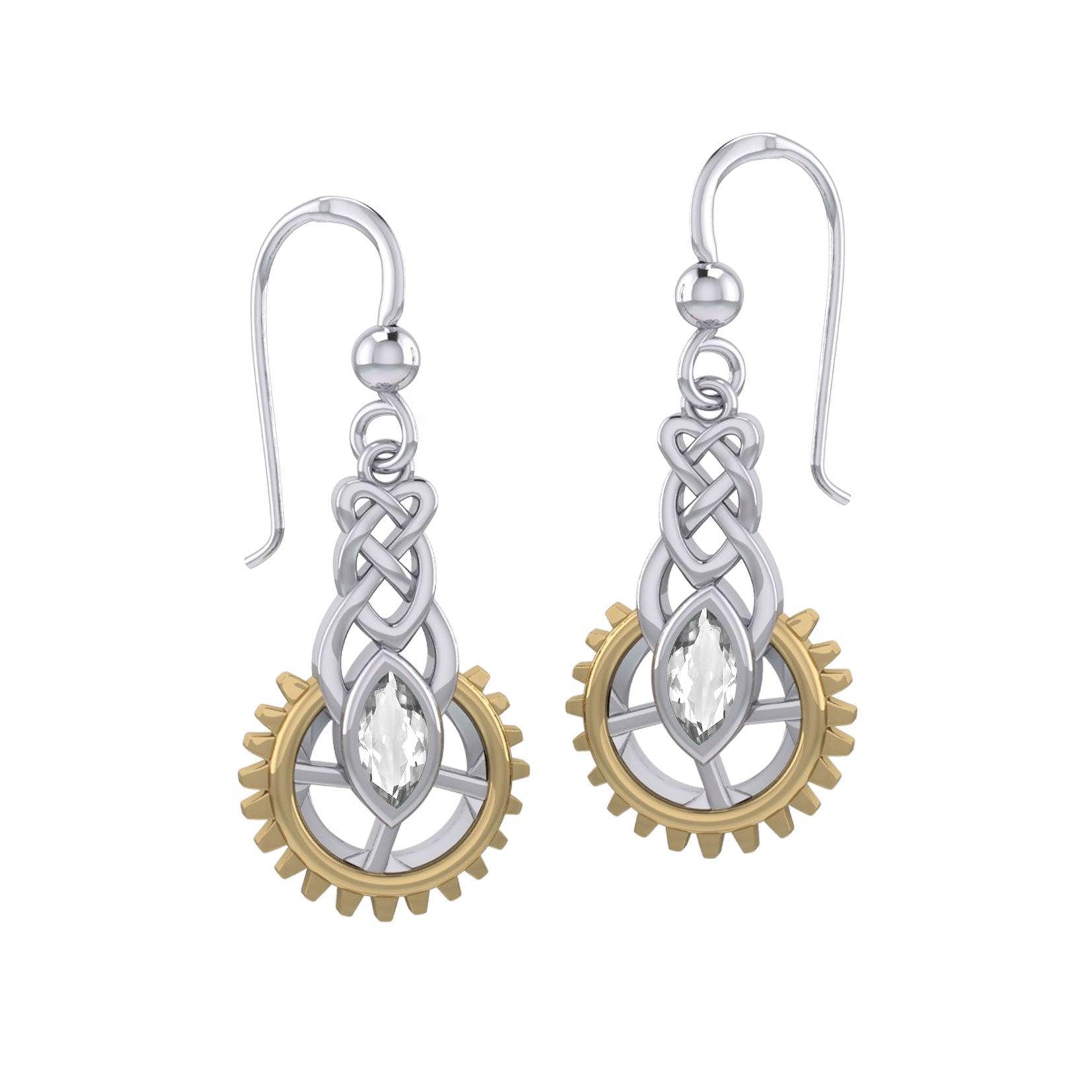 Steampunk Celtic Silver and Gold Accent Earrings with Marquise Gemstone MER2118 - peterstone.dropshipping