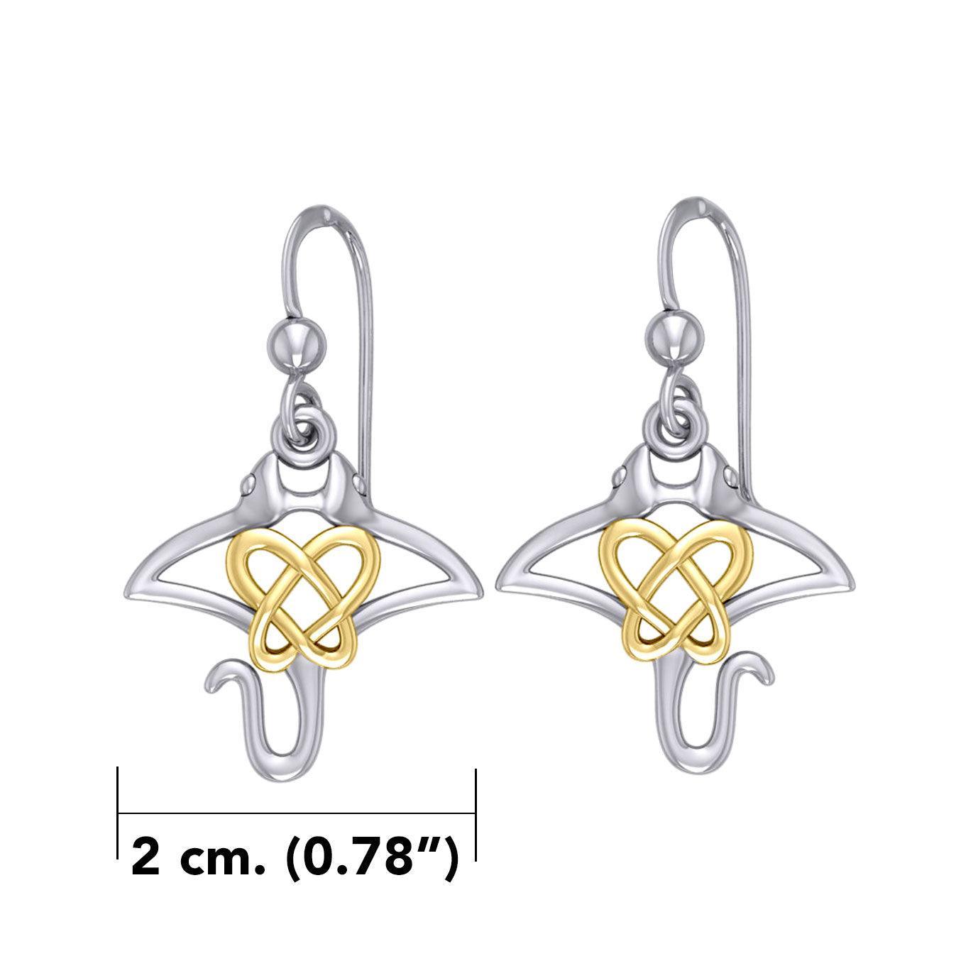 Manta Ray with 14K Gold Accent Celtic Heart in the Center Silver Earrings MER2165 - peterstone.dropshipping