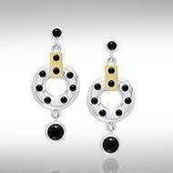 Black Magic Circle & Black Spinel Silver & Gold Earrings MER384 Earrings