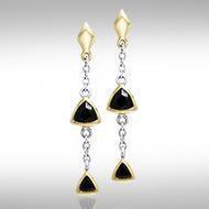 Black Magic Hanging Triangles Silver & Gold Earrings MER397 Earrings