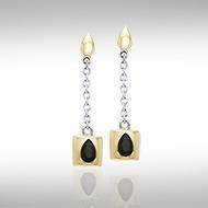 Black Magic Square Silver & Gold Earrings MER403 Earrings