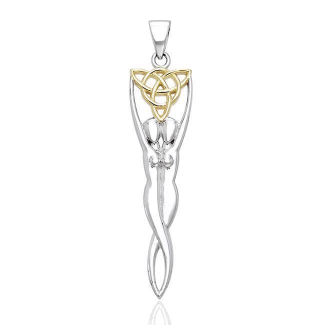 Embodying the Spirit of the Earth ~ Sterling Silver Danu Goddess Trinity Knot Pendant with 14k Gold accent MPD1201 Pendant