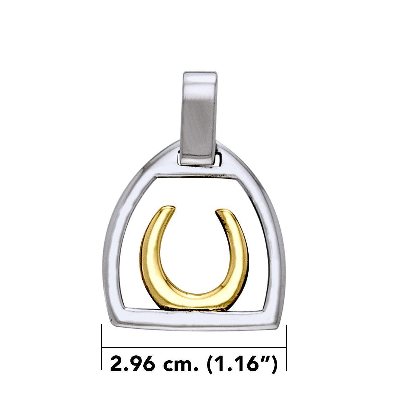 Horseshoe Stirrup Silver with 14k gold accents Pendant MPD2249 - peterstone.dropshipping