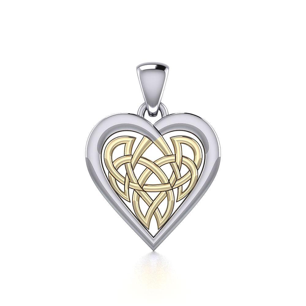 Celtic Knot Heart Sterling Silver and 14K Gold Accent Pendant MPD3015 - peterstone.dropshipping