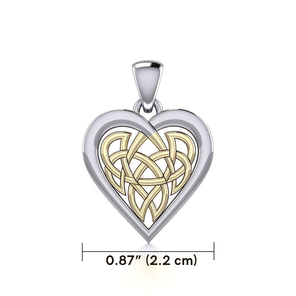 Celtic Knot Heart Sterling Silver and 14K Gold Accent Pendant MPD3015 - peterstone.dropshipping