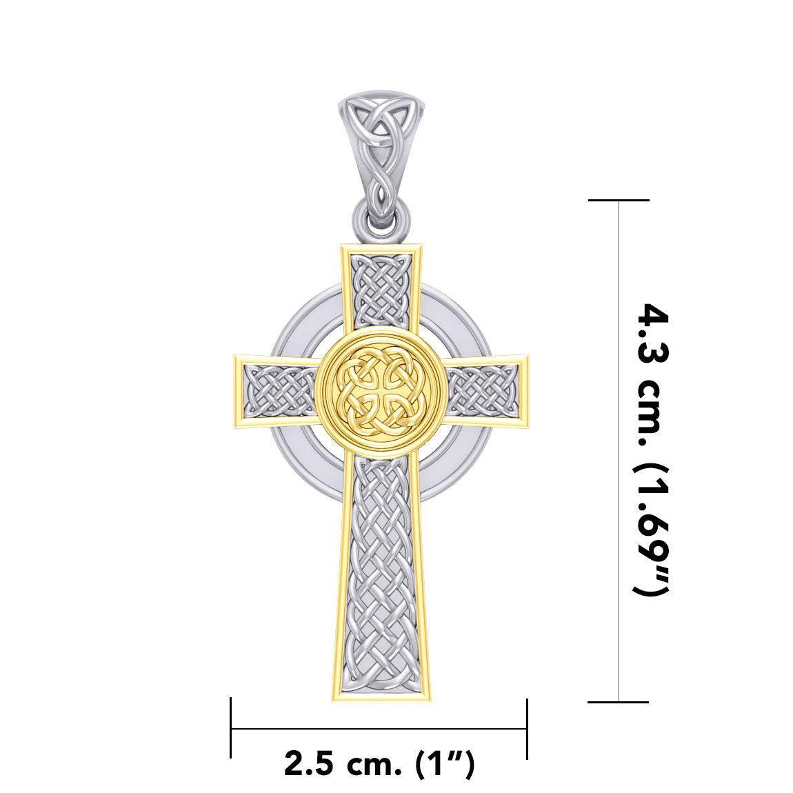 Large Reversible Celtic Cross Sterling Silver with 14K Gold Accent Pendant MPD3726 - peterstone.dropshipping