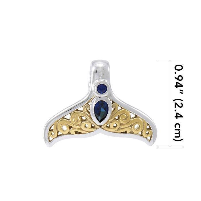 Filigree Whale Tail With Gemstone Gold Accent Sterling Silver Pendant MPD3798 - Wholesale Jewelry