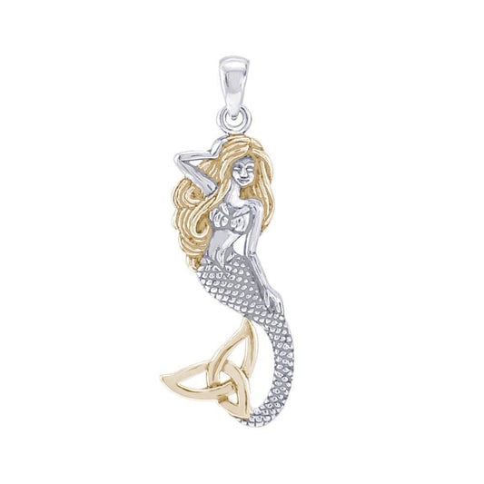 Mermaid Goddess with Gold Trinity Knot Tail Sterling Silver Pendant MPD4938 - Peter Stone Wholesale