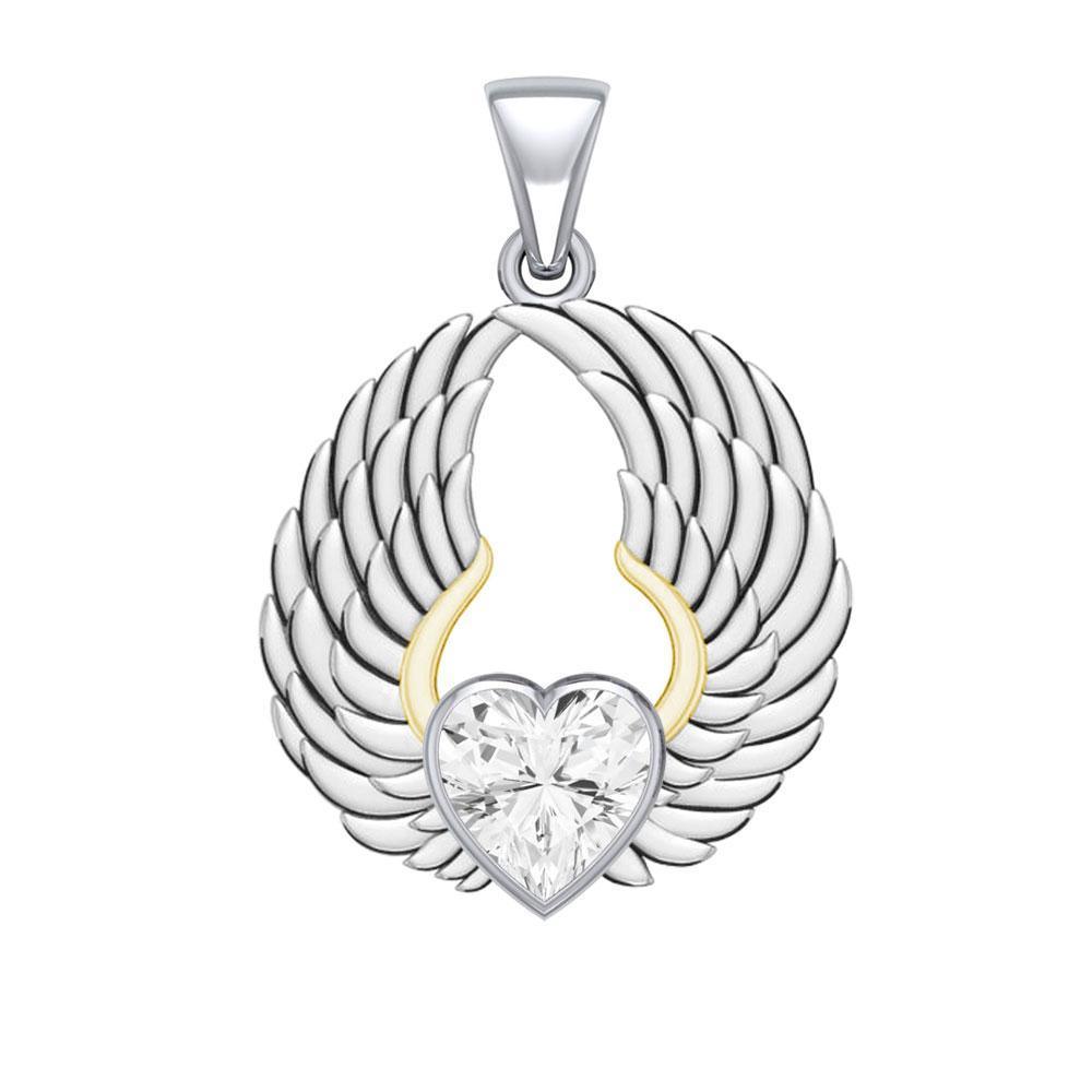 Gemstone Heart and Angel Wings Silver and 14K Gold Plated Pendant MPD5223 - Peter Stone Wholesale