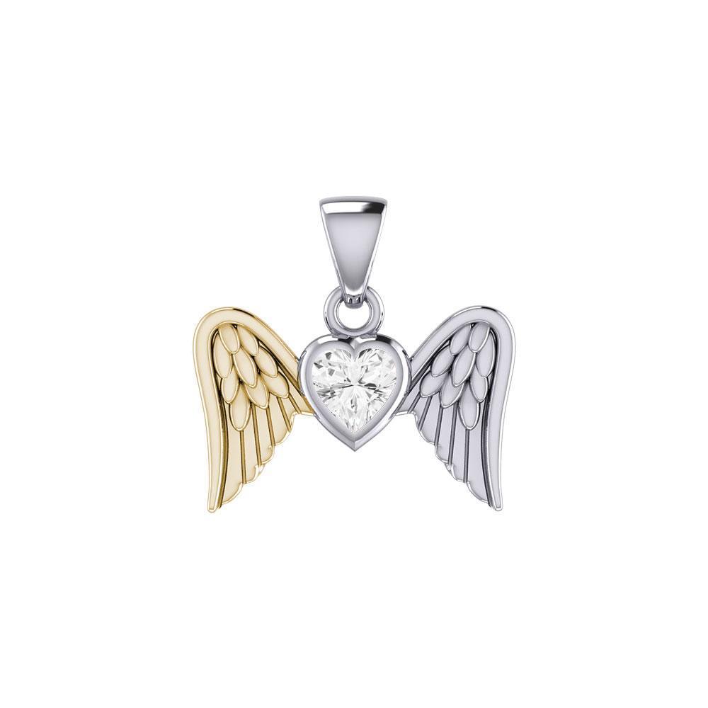 Gemstone Heart and Flying Angel Wings Silver and Gold Pendant MPD5228 - Peter Stone Wholesale