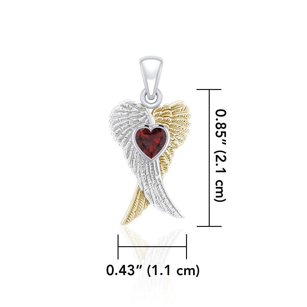 Heart Gemstone and Double Angel Wings Silver and 14K Gold Plate Pendant MPD5229 - Peter Stone Wholesale