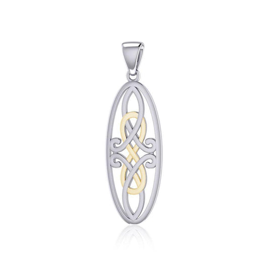 Celtic Woven Design in Oval Shape Silver and Gold Pendant MPD5233 - Peter Stone Wholesale