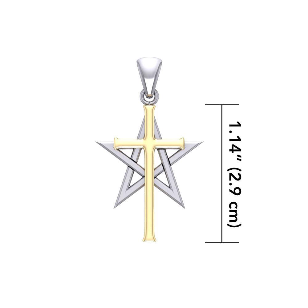 Cross Over Pentacle Silver and 14K Gold Vermeil Pendant MPD529 Pendant