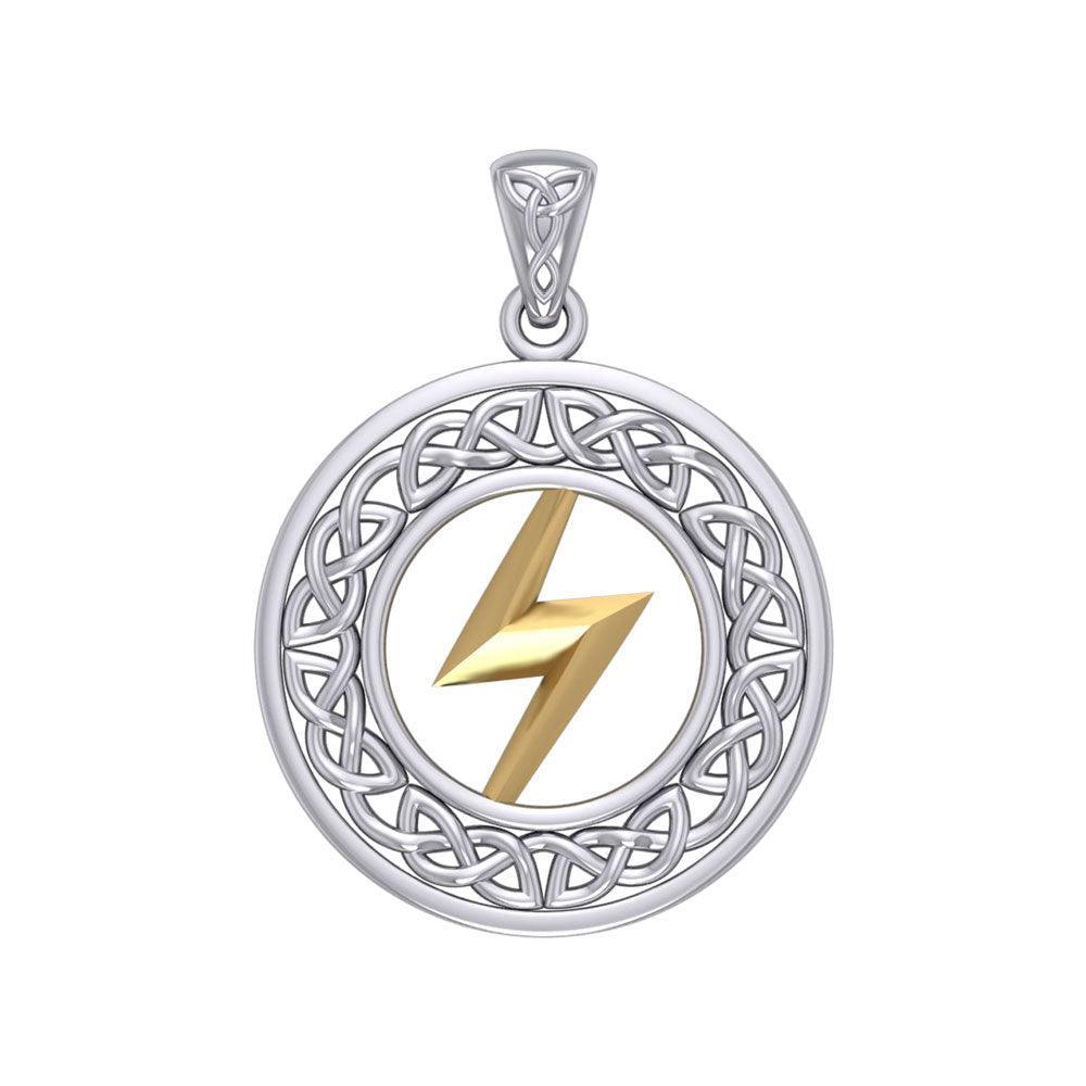 Zeus God Lightning Bolt with Celtic Knot Silver and Gold Pendant MPD5899 - peterstone.dropshipping