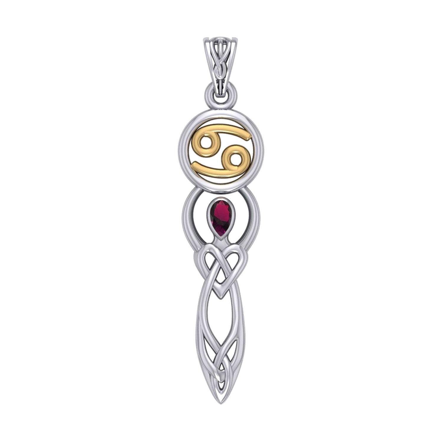 Celtic Goddess Cancer Astrology Zodiac Sign Silver and Gold Accents Pendant MPD5938 - peterstone.dropshipping